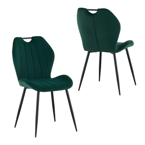 CLIPOP Esszimmerstuhl ohne Armlehnen – Bequemer Polsterstuhl im Samtstoff-Design, Loungesessel für Wohnzimmer, Esszimmer & Büro, Moderne Küchenstühle (Samt*2er Set, Grün) von CLIPOP