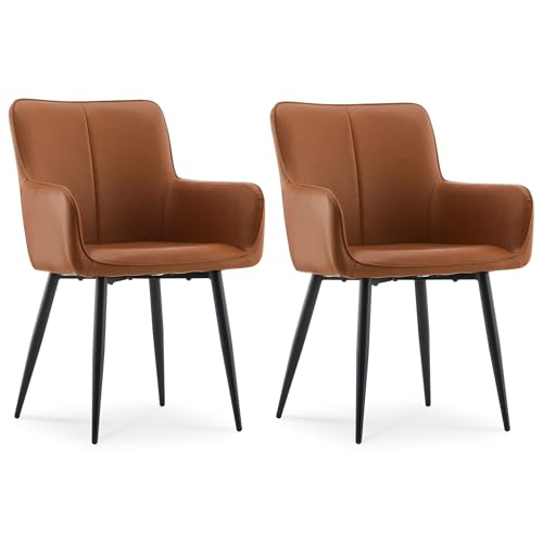 CLIPOP Esszimmerstühle, Kunstleder Stuhl Schwamm Gepolsterter, Esstischstühle mit Metallbeinen, für Esszimmer, Wohnzimmer, Schlafzimmer (Braun, 2er Set) von CLIPOP