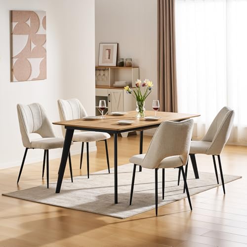 CLIPOP Esszimmerstühle, Stühle Esszimmer, Küchenstühle, Wohnzimmer Essstühle Rückenlehne Streifen Samt Stuhl, Gepolsterte Stühle für Esszimmer, Küche, Schlafzimmer (Leinen Beige, 4er Set) von CLIPOP