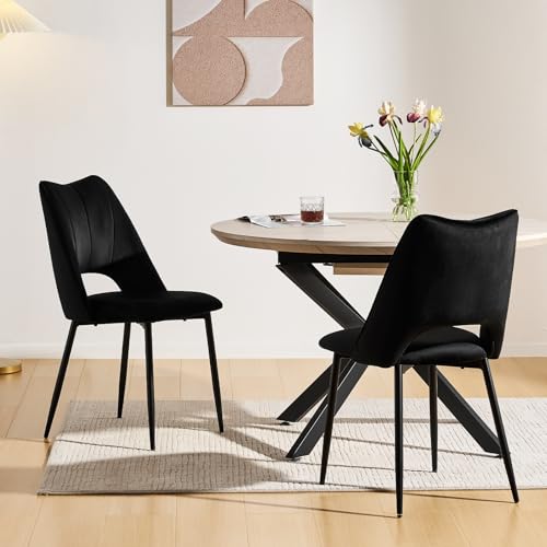 CLIPOP Esszimmerstühle, Stühle Esszimmer, Küchenstühle, Wohnzimmer Essstühle Rückenlehne Streifen Samt Stuhl, Gepolsterte Stühle für Esszimmer, Küche, Schlafzimmer (Samt Schwarz, 2er Set) von CLIPOP