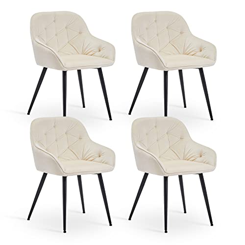 CLIPOP Esszimmerstühle 4er Set Samt Armlehnenstühle Gepolstert Polsterstuhl Küchenstuhl Wohnzimmerstuhl Stühle Esszimmer mit Armlehne und Metallbeinen (4er Set, Samt Beige) von CLIPOP