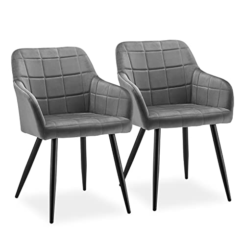CLIPOP Esszimmerstühle 2er Set Stühle mit Armlehne, Samt Bezug, Esszimmerstuhl Küchenstuhl Polsterstuhl, Stühle für Esszimmer (Samt Grau, 2er Set) von CLIPOP