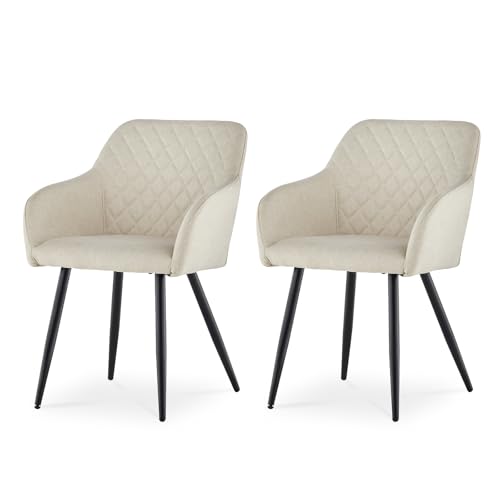 CLIPOP Esszimmerstühle 2er Set, Küchenstuhl Leinen Bezug Wohnzimmerstuhl Polsterstuhl mit Armlehne Metallbeine Polstersessel Stuhl für Esszimmer Wohnzimmer Küche (2, Leinen Beige) von CLIPOP