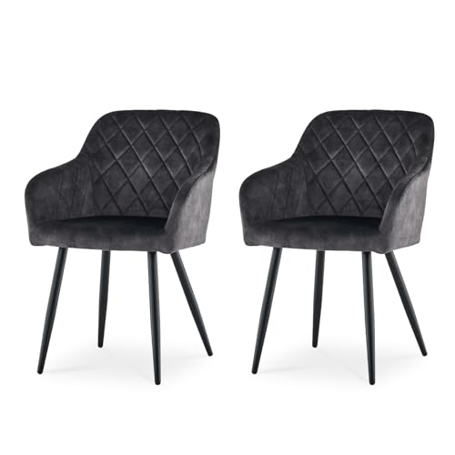 CLIPOP Esszimmerstühle 2er Set, Küchenstuhl Samt Bezug Wohnzimmerstuhl Polsterstuhl mit Armlehne Metallbeine Polstersessel Stuhl für Esszimmer Wohnzimmer Küche (2, Samt Kohlenstoffgrau) von CLIPOP