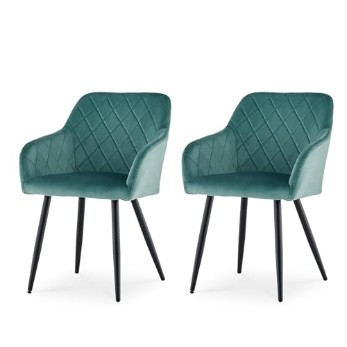CLIPOP Esszimmerstühle 2er Set, Küchenstuhl Samt Bezug Wohnzimmerstuhl Polsterstuhl mit Armlehne Metallbeine Polstersessel Stuhl für Esszimmer Wohnzimmer Küche (2, Samt Turkis) von CLIPOP