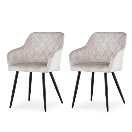 CLIPOP Esszimmerstühle 2er Set, Küchenstuhl Samt Bezug Wohnzimmerstuhl Polsterstuhl mit Armlehne Metallbeine Polstersessel Stuhl für Esszimmer Wohnzimmer Küche (2, Samt Wolkengrau) von CLIPOP