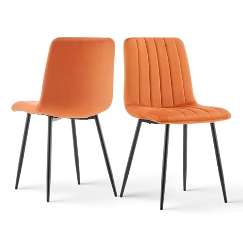 CLIPOP Esszimmerstühle 2er Set,Samt Gepolsterte Küchenstühle mit Stabilen Metallbeinen, Lounge Wohnzimmerstuhl für Zuhause, Büro und Hotel (2er Set, Samt Orange) von CLIPOP