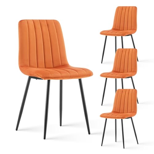 CLIPOP Esszimmerstühle 2er Set,Samt Gepolsterte Küchenstühle mit Stabilen Metallbeinen, Lounge Wohnzimmerstuhl für Zuhause, Büro und Hotel (4er Set, Samt Orange) von CLIPOP