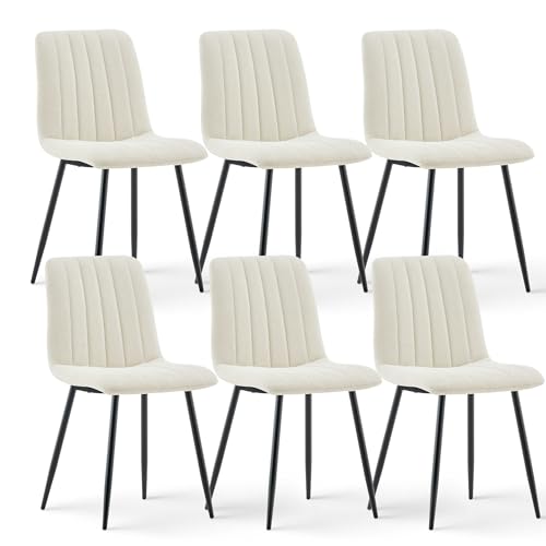 CLIPOP Esszimmerstühle 2er Set,Samt Gepolsterte Küchenstühle mit Stabilen Metallbeinen, Lounge Wohnzimmerstuhl für Zuhause, Büro und Hotel (6er Set, Chenille Beige) von CLIPOP