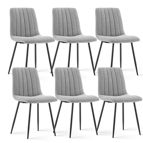 CLIPOP Esszimmerstühle 2er Set,Samt Gepolsterte Küchenstühle mit Stabilen Metallbeinen, Lounge Wohnzimmerstuhl für Zuhause, Büro und Hotel (6er Set, Chenille Grau) von CLIPOP