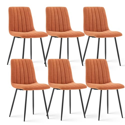 CLIPOP Esszimmerstühle 6er Set,Chenille Gepolsterte Küchenstühle mit Stabilen Metallbeinen, Lounge Wohnzimmerstuhl für Zuhause, Büro und Hotel (6er Set, Chenille Orange) von CLIPOP