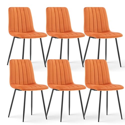 CLIPOP Esszimmerstühle 2er Set,Samt Gepolsterte Küchenstühle mit Stabilen Metallbeinen, Lounge Wohnzimmerstuhl für Zuhause, Büro und Hotel (6er Set, Samt Orange) von CLIPOP