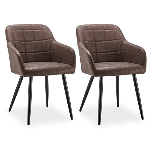 CLIPOP Esszimmerstühle 2er Set Stühle mit Armlehne, Kunstleder Bezug, Esszimmerstuhl Küchenstuhl Polsterstuhl, Stühle für Esszimmer (Kunstleder Braun, 2er Set) von CLIPOP