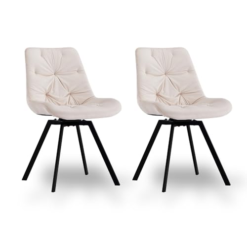 CLIPOP Esszimmerstühle 2er Set Drehbar Samt Drehstuhl Küchenstuhl Polsterstuhl Bequemer Esstischstuhl mit Rückenlehne,Essstühle für Esszimmer Wohnzimmer Küche (Beige * 2er Set) von CLIPOP