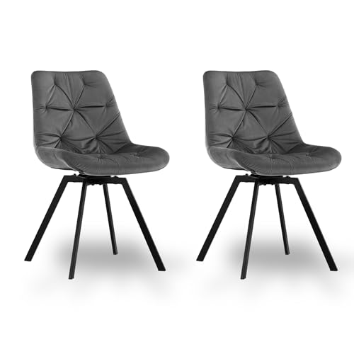 CLIPOP Esszimmerstühle 2er Set Drehbar Samt Drehstuhl Küchenstuhl Polsterstuhl Bequemer Esstischstuhl mit Rückenlehne,Essstühle für Esszimmer Wohnzimmer Küche (Grau * 2er Set) von CLIPOP