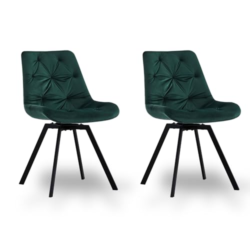 CLIPOP Esszimmerstühle 2er Set Drehbar Samt Drehstuhl Küchenstuhl Polsterstuhl Bequemer Esstischstuhl mit Rückenlehne,Essstühle für Esszimmer Wohnzimmer Küche (Grün * 2er Set) von CLIPOP
