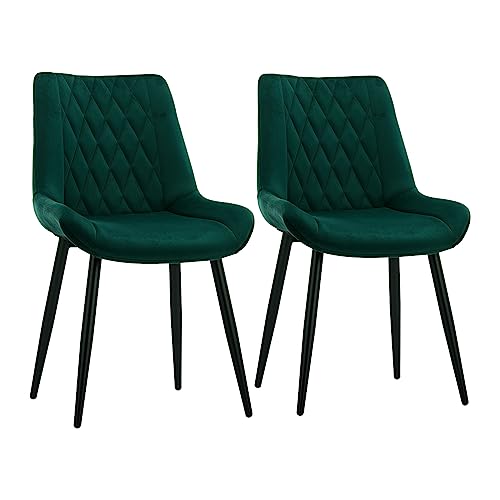 CLIPOP Esszimmerstühle, Küchenstühle, Wohnzimmerstühle, Polsterstühle mit Rückenlehne, für Esszimmer, Küche, Wohnzimmer, Büro, Sitzfläche aus Leinen, Metallbeine (Samt Grün, 2er Set) von CLIPOP