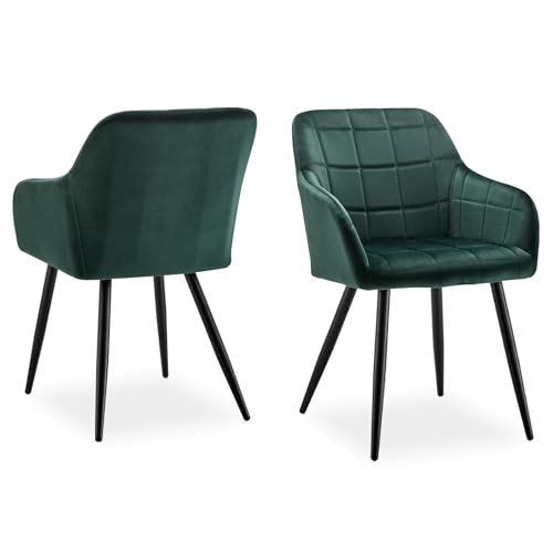 CLIPOP Esszimmerstühle 2er Set Stühle mit Armlehne, Samt Bezug, Esszimmerstuhl Küchenstuhl Polsterstuhl, Stühle für Esszimmer (Samt Grün, 2er Set) von CLIPOP