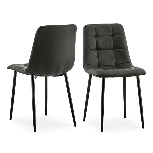 CLIPOP Esszimmerstühle 2er Set Kunstleder Gepolsterter Sitz Wohnzimmerstuhl mit stabilen Metallbeinen, Freizeit- und Empfangsstühle für Zuhause und Büro (2er Set, Kunstleder Grau) von CLIPOP