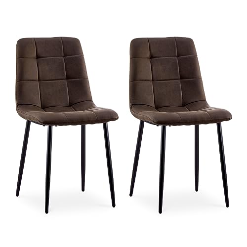 CLIPOP Esszimmerstühle Kunstleder Gepolsterter Sitz Wohnzimmerstuhl mit stabilen Metallbeinen, für Zuhause und Büro (Kunstleder Braun, 2er Set) von CLIPOP