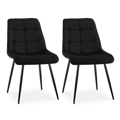 CLIPOP Esszimmerstühle 2er Set Kunstleder Gepolsterter Sitz Wohnzimmerstuhl mit stabilen Metallbeinen, Freizeit- und Empfangsstühle für Zuhause und Büro (2er Set, Samt Schwarz) von CLIPOP