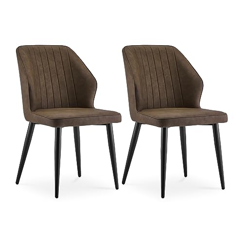 CLIPOP Esszimmerstühle 2er Set Retro Kunstleder Gepolsterter Esszimmerstuhl mit Rückenlehne und stabilen Metallbeinen, Küchenstühle Polsterstuhl für Home Office Möbel (Braun, 2) von CLIPOP
