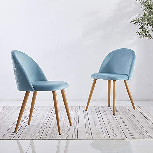 CLIPOP Esszimmerstühle 2er Set Retro Style Samtig Stoffbezug Küchenstühle Gepolsterter Akzentstuhl mit Holzfarbe Metallbeine für Küche Lounge Schlafzimmer Büro (Hellblau) von CLIPOP
