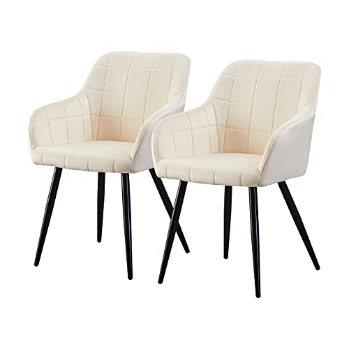 CLIPOP Esszimmerstühle 2er Set Stühle mit Armlehne, Samt Bezug, Esszimmerstuhl Küchenstuhl Polsterstuhl, Stühle für Esszimmer (Samt Beige, 2er Set) von CLIPOP