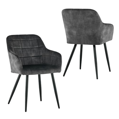 CLIPOP Esszimmerstühle 2er Set Stühle mit Armlehne, Samt Bezug, Esszimmerstuhl Küchenstuhl Polsterstuhl, Stühle für Esszimmer (2, Samt Kohlenstoffgrau) von CLIPOP