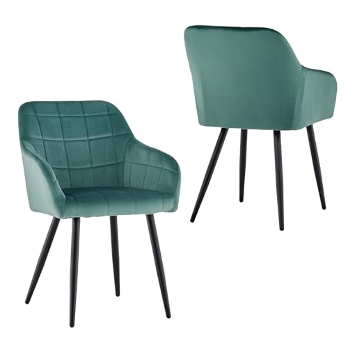 CLIPOP Esszimmerstühle 2er Set Stühle mit Armlehne, Samt Bezug, Esszimmerstuhl Küchenstuhl Polsterstuhl, Stühle für Esszimmer (2, Samt Turkis) von CLIPOP