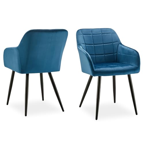 CLIPOP Esszimmerstühle 2er Set Stühle mit Armlehne, Samt Bezug, Esszimmerstuhl Küchenstuhl Polsterstuhl, Stühle für Esszimmer (Samt Blau, 2er Set) von CLIPOP