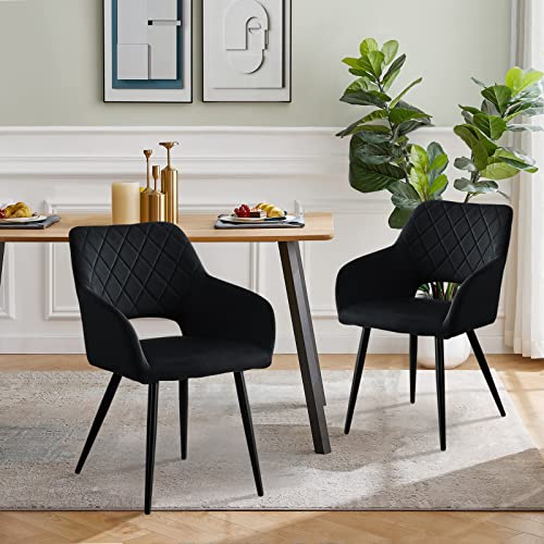 CLIPOP Esszimmerstühle, 2er Set, Polsterstühle mit Armlehnen, Metallbeine, Samtbezug, Samt Schwarz, bis 150 kg belastbar, für Arbeitszimmer, Wohnzimmer, Schlafzimmer (2er, Samt Schwarz) von CLIPOP