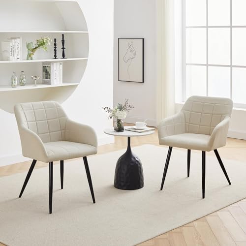 CLIPOP Esszimmerstühle 2er Set Stühle mit Armlehne, Leinen Bezug, Esszimmerstuhl Küchenstuhl Polsterstuhl, Stühle für Esszimmer (Leinen Beige,2er Set) von CLIPOP
