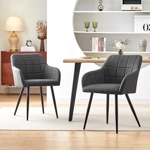 CLIPOP Esszimmerstühle 2er Set Stühle mit Armlehne, Leinen Bezug, Esszimmerstuhl Küchenstuhl Polsterstuhl, Stühle für Esszimmer (Leinen Dunkelgrau, 2er Set) von CLIPOP