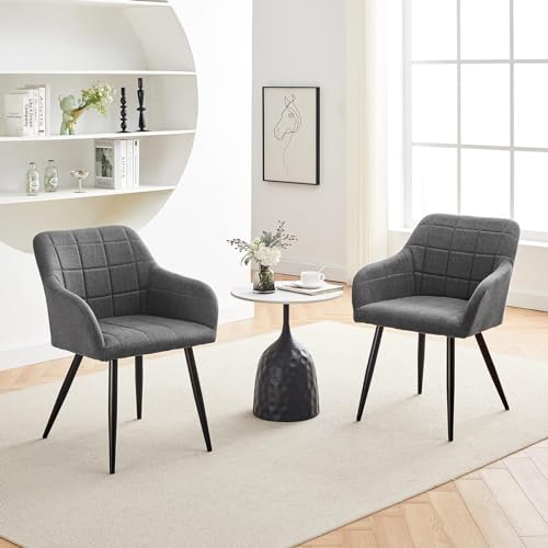 CLIPOP Esszimmerstühle 2er Set Stühle mit Armlehne, Leinen Bezug, Esszimmerstuhl Küchenstuhl Polsterstuhl, Stühle für Esszimmer (Leinen Hellgrau,2er Set) von CLIPOP