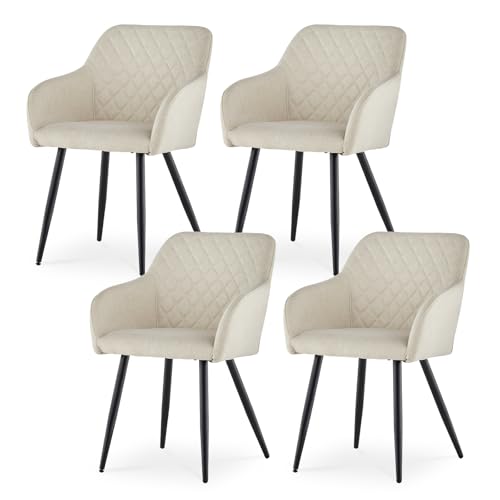 CLIPOP Esszimmerstühle 4er Set, Küchenstuhl Leinen Bezug Wohnzimmerstuhl Polsterstuhl mit Armlehne Metallbeine Polstersessel Stuhl für Esszimmer Wohnzimmer Küche (4, Leinen Beige) von CLIPOP