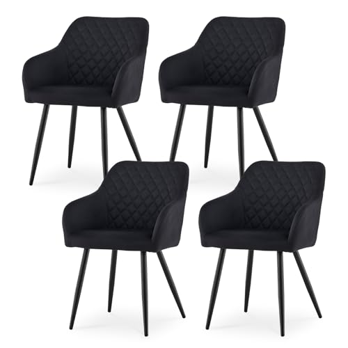 CLIPOP Esszimmerstühle 4er Set, Küchenstuhl Leinen Bezug Wohnzimmerstuhl Polsterstuhl mit Armlehne Metallbeine Polstersessel Stuhl für Esszimmer Wohnzimmer Küche (4, Leinen Schwarz) von CLIPOP