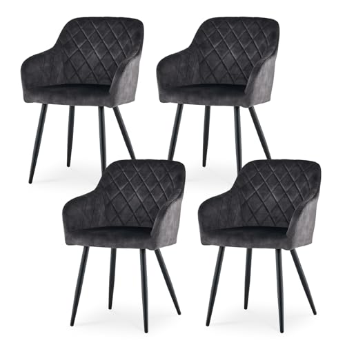 CLIPOP Esszimmerstühle 4er Set, Küchenstuhl Samt Bezug Wohnzimmerstuhl Polsterstuhl mit Armlehne Metallbeine Polstersessel Stuhl für Esszimmer Wohnzimmer Küche (4, Samt Kohlenstoffgrau) von CLIPOP