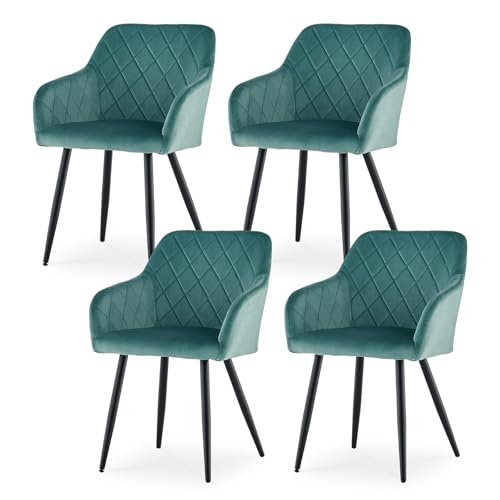 CLIPOP Esszimmerstühle 4er Set, Küchenstuhl Samt Bezug Wohnzimmerstuhl Polsterstuhl mit Armlehne Metallbeine Polstersessel Stuhl für Esszimmer Wohnzimmer Küche (4, Samt Turkis) von CLIPOP
