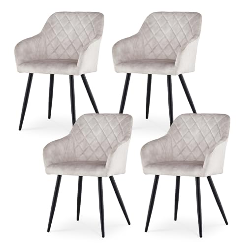 CLIPOP Esszimmerstühle 4er Set, Küchenstuhl Samt Bezug Wohnzimmerstuhl Polsterstuhl mit Armlehne Metallbeine Polstersessel Stuhl für Esszimmer Wohnzimmer Küche (4, Samt Wolkengrau) von CLIPOP