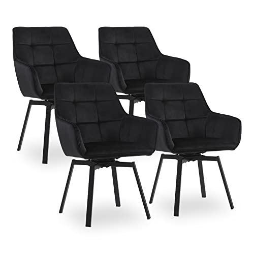 CLIPOP Esszimmerstühle Drehbar Set mit Armlehne, Samt Polsterstuhl Gepolstert Sitz Küchenstuhl Drehstuhl Armlehnenstuhl für Esszimmer Wohnzimmer Büro (4er Set, Samt Schwarz) von CLIPOP