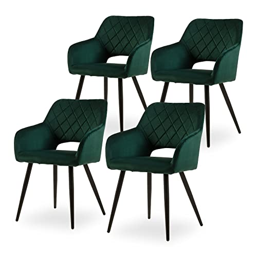 CLIPOP Esszimmerstühle 4er Set Grün Samt Wohnzimmerstuhl mit Armlehne und Metallbeinen, Empfangsstühle für Esszimmer, Lounge, Wohnzimmer oder Büro von CLIPOP