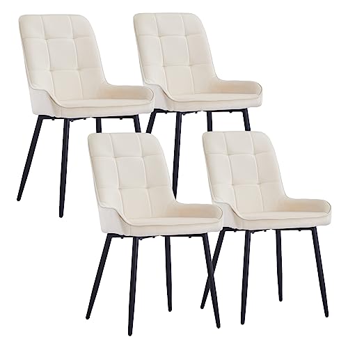 CLIPOP Esszimmerstühle Set Küchenstuhl Polsterstuhl Wohnzimmerstuhl Sessel mit Rückenlehne, Sitzfläche aus Stoffbezug, Metallbeine (4er Set, Samt Beige) von CLIPOP
