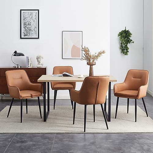 CLIPOP Esszimmerstühle 4er Set Kunstleder Gepolstert Küchenstuhl mit Armlehne,Sessel Esszimmerstuhl Loungesessel Wohnzimmer Empfangstühle für Esszimmer Küche,Braun von CLIPOP