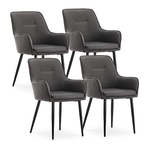 CLIPOP Esszimmerstühle 4er Set Kunstleder Gepolstert Küchenstuhl mit Armlehne,Sessel Esszimmerstuhl Loungesessel Wohnzimmer Empfangstühle für Esszimmer Küche,Grau von CLIPOP