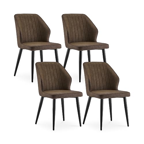 CLIPOP Esszimmerstühle 4er Set Retro Kunstleder Gepolsterter Esszimmerstuhl mit Rückenlehne und stabilen Metallbeinen, Küchenstühle Polsterstuhl für Home Office Möbel (Braun, 4) von CLIPOP