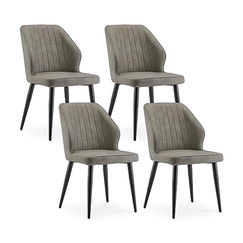 CLIPOP Esszimmerstühle 4er Set Retro Kunstleder Gepolsterter Esszimmerstuhl mit Rückenlehne und stabilen Metallbeinen, Küchenstühle Polsterstuhl für Home Office Möbel (hellgrau, 4) von CLIPOP