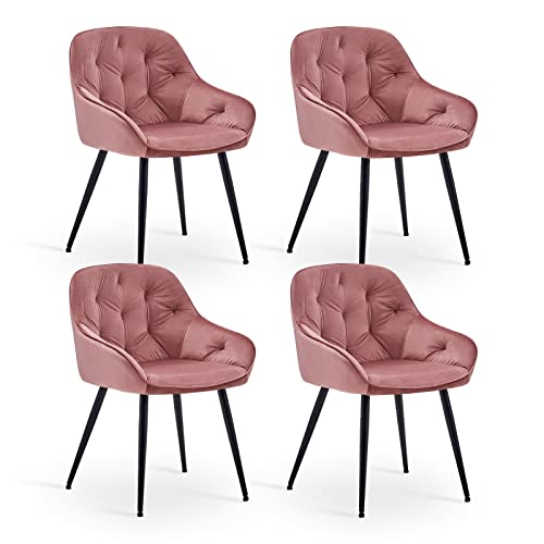 CLIPOP Esszimmerstühle 4er Set Samt Armlehnenstühle Gepolstert Polsterstuhl Küchenstuhl Wohnzimmerstuhl Stühle Esszimmer mit Armlehne und Metallbeinen (4er Set, Samt Rosa) von CLIPOP