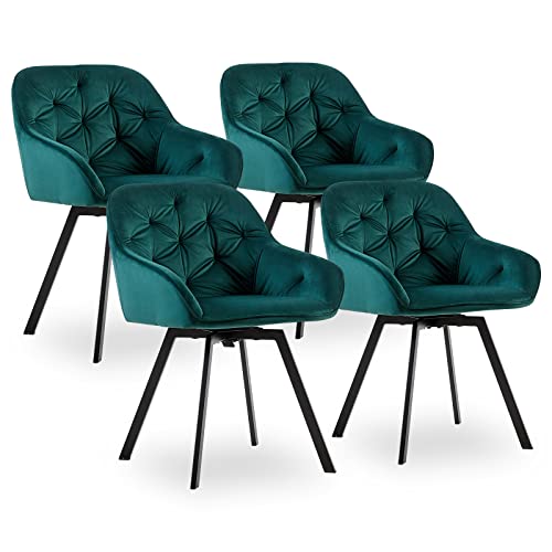 CLIPOP Samt Esszimmerstühle Drehbar 4er Set,Gepolstert Sessel Küchenstuhl mit Armlehne Freizeit Polsterstuhl Bequem Sitz Drehstuhl für Esszimmer Wohnzimmer Büro, (2, Grün) von CLIPOP