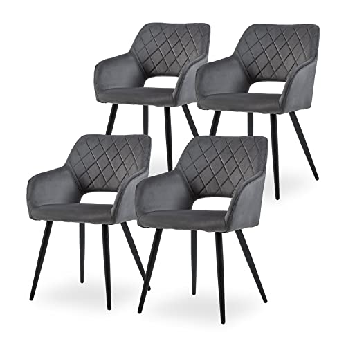 CLIPOP Esszimmerstühle mit Armlehne,Schwarz Samt Polsterstuhl Küchenstuhl mit Hohle Rückenlehne und Metallbeinen,Esszimmer Stühle für Wohnzimmer, Lounge, Schlafzimmer (2, Samt Dunkelgrau) von CLIPOP